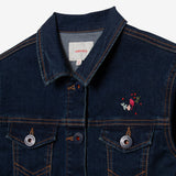 Girls' jean jacket with embroidered flowers