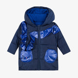 Baby girl navy blue puffa jacket with ruffles