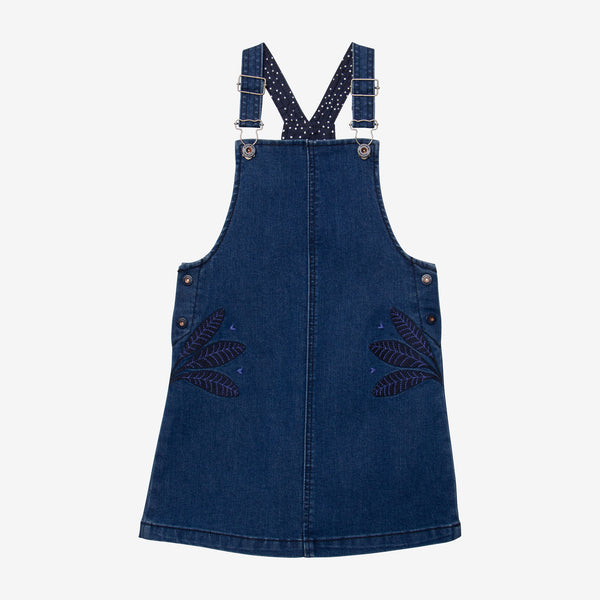 Girls' embroidered denim overall dress