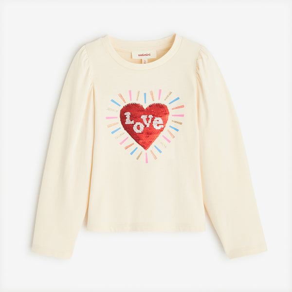Girls' beige T-shirt with changing sequins