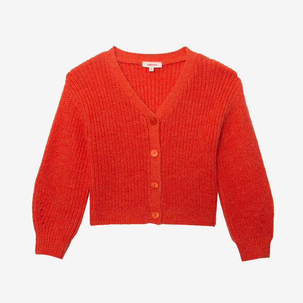 Girls' red knit cardigan