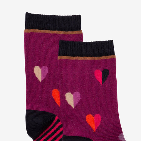Girls' heart purple socks