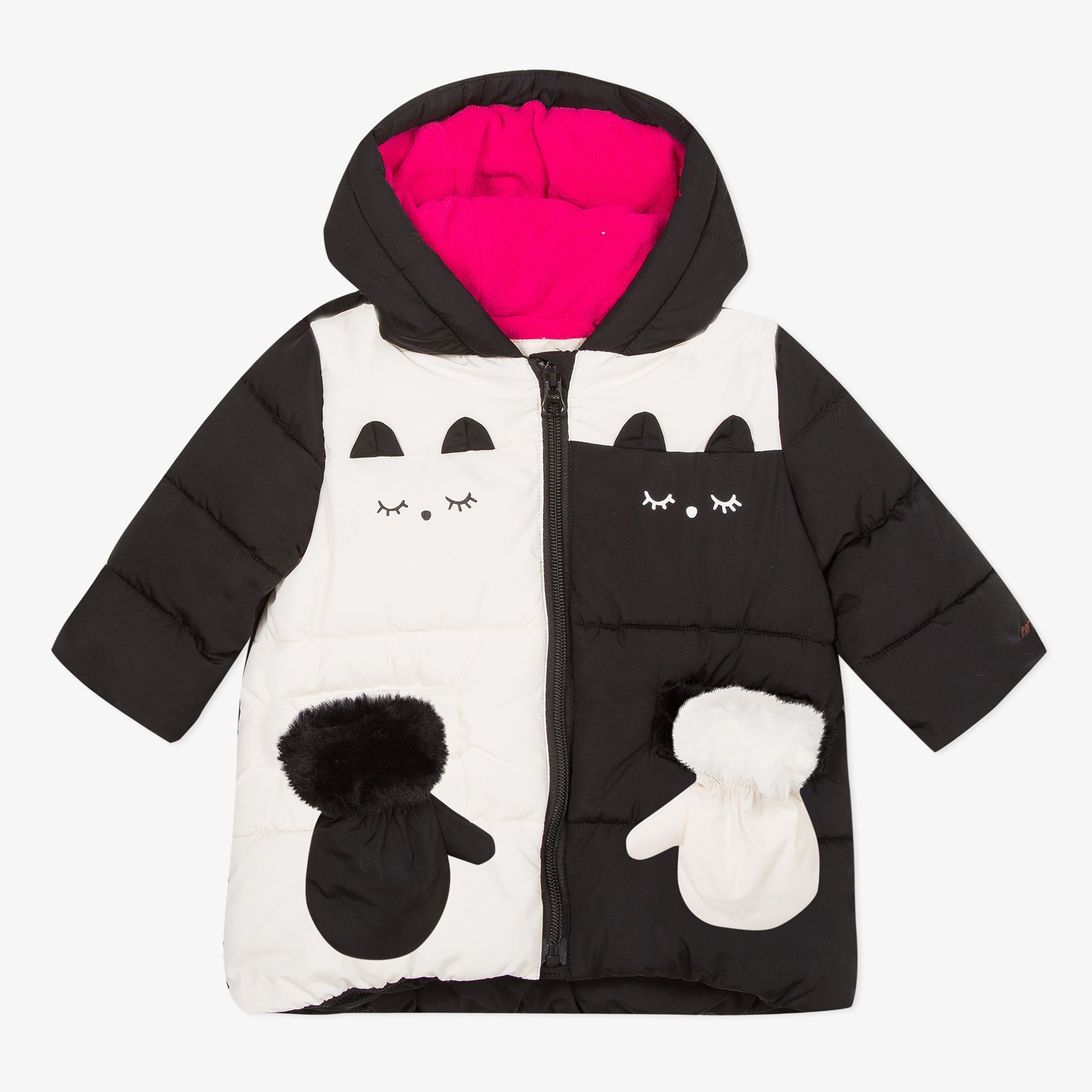 Baby Girl Black and white hooded puffer jacket CP41003-02