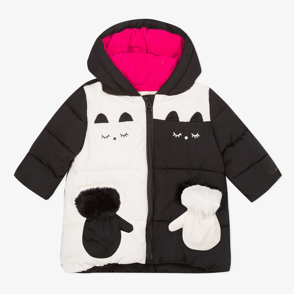 Baby girl black and white hooded puffer jacket