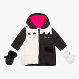 Baby girl black and white hooded puffer jacket