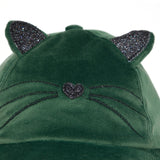 Girls' green velvet cat hat