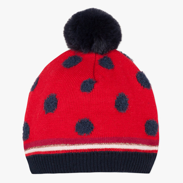 Red polka dot hat with pompom