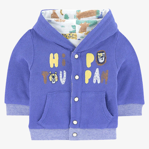 Newborn boy blue reversible hooded cardigan