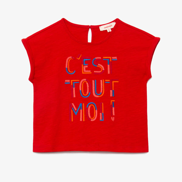 Girl red embroidered T-shirt