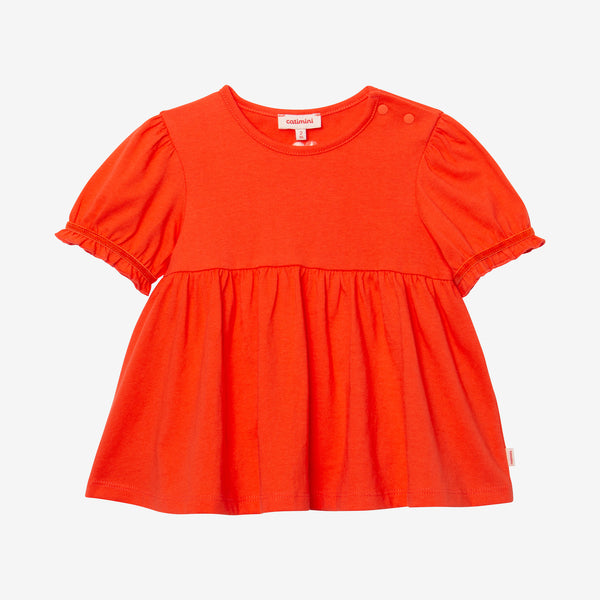 Baby girl's orange puff-sleeve T-shirt