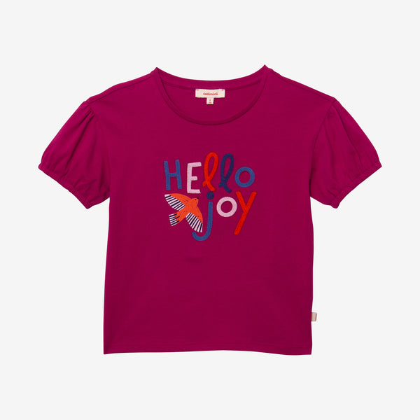 Girls' petunia pink embroidered T-shirt