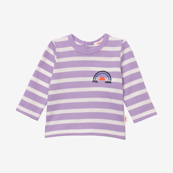 Newborn girls' purple striped T-shirt