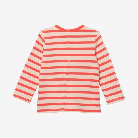 Newborn girls' striped vanilla T-shirt