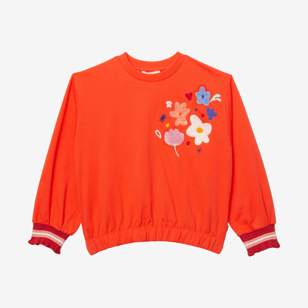 Girl's bouclé sweatshirt with flowers