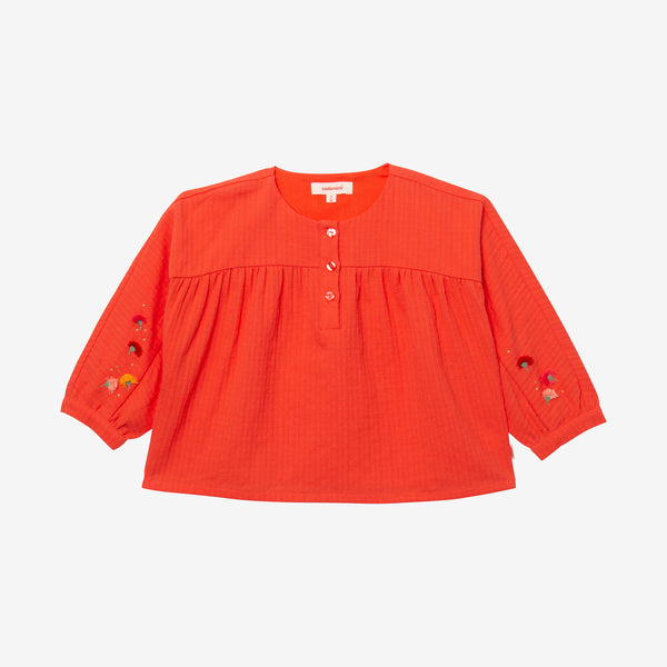 Baby girl orange woven embroidered shirt