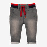 Baby boys' grey striped pull-on jeans