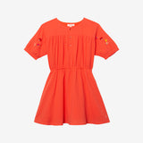 Girl's orange woven embroidered dress