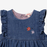 Newborn girls' long embroidered denim jumpsuit