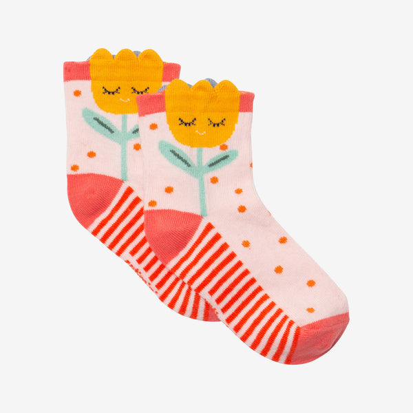 Newborn girls' pink floral socks