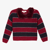 Girls' striped sweater with a detachable faux fur collar