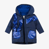 Baby girl navy blue puffa jacket with ruffles