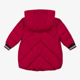Baby girl red coated puffer jacket and mittens
