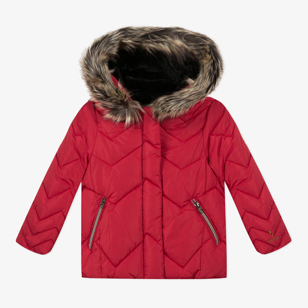 Girls' red coated padded jacket