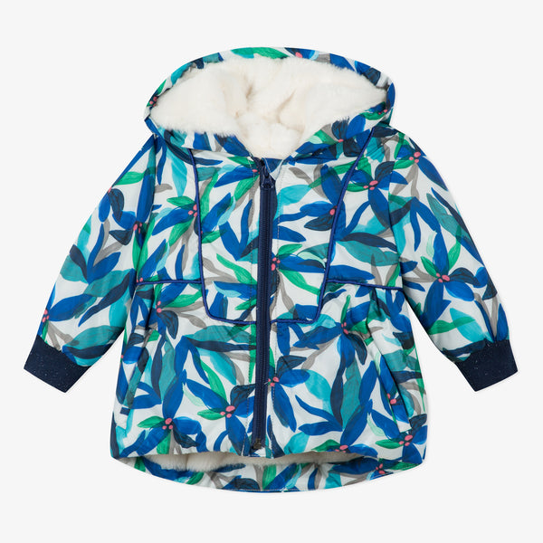 Baby girl printed jacket with faux fur lining