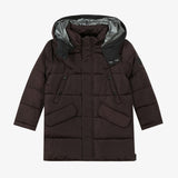 Boys' brown coated parka with hood